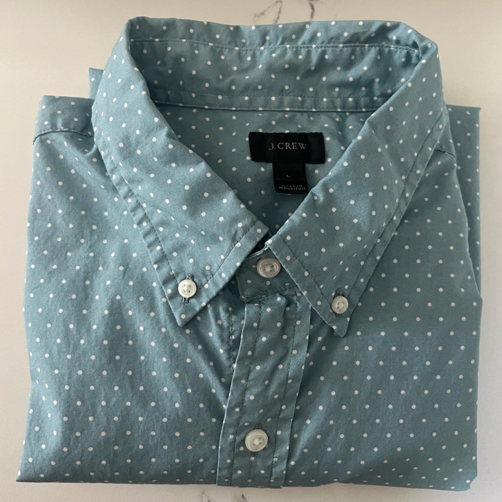 J. Crew Men's Teal Polka Dot Shirt